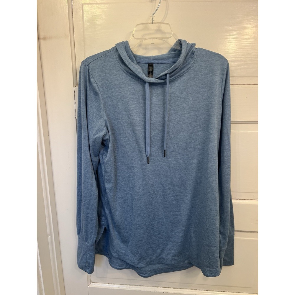 Gaiam Active Cowl Neck Pullover Hoodie Blue Yoga Size Xl Lightweight